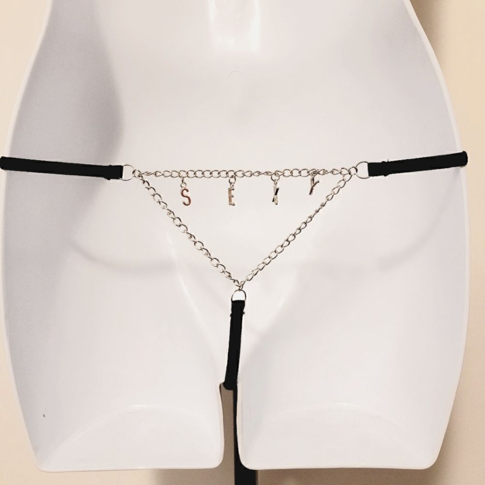 2/$20 Brand new Sexy silver chain black T-back panties